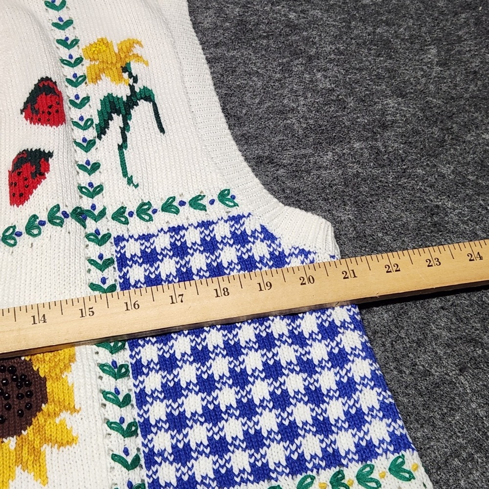 Susan Bristol Vtg Cardigan Sweater Vest Country Gingham Summer Patriotic Large - Picture 10 of 11